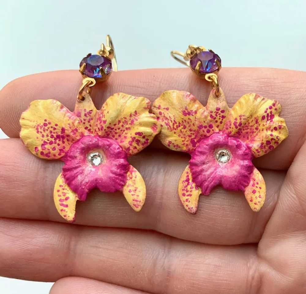 One of a Kind Hand Painted Wild Orchid Flower Ear… - image 4