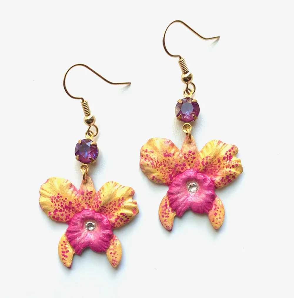 One of a Kind Hand Painted Wild Orchid Flower Ear… - image 5