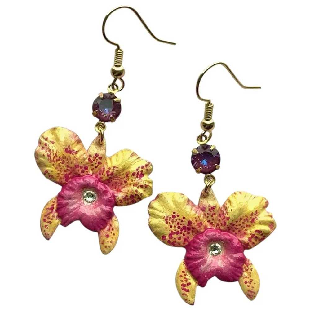 One of a Kind Hand Painted Wild Orchid Flower Ear… - image 6