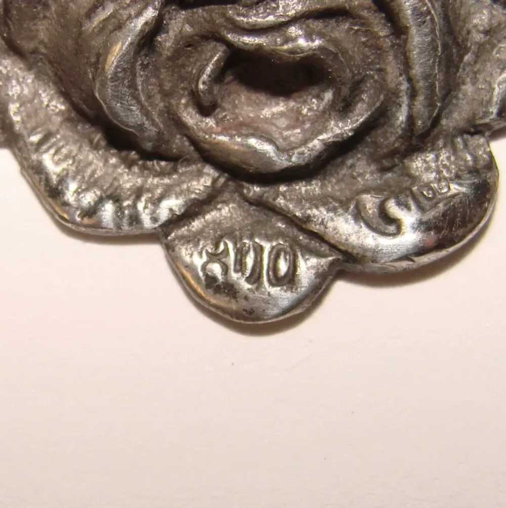 Gorgeous 800 Silver ROSE Design Vintage Pendant - image 3