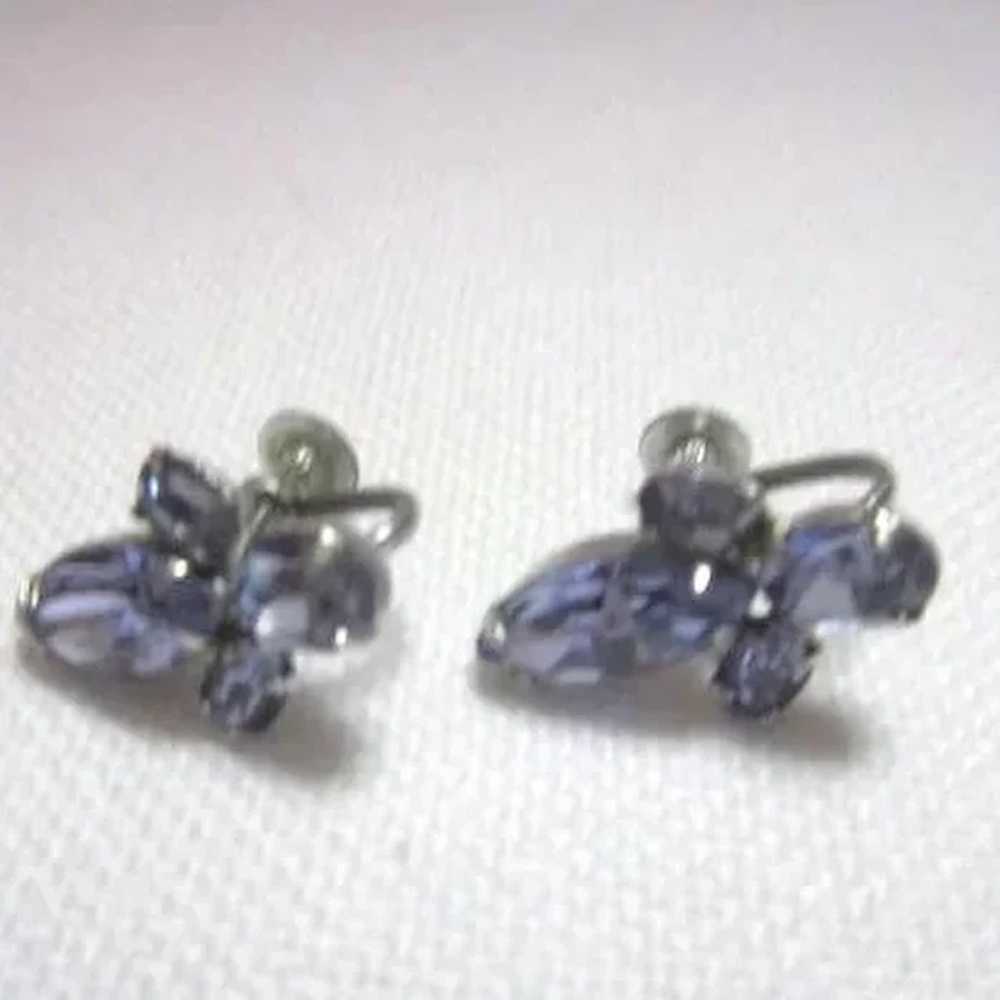 Vintage Blue Crystal screw on earrings with match… - image 3