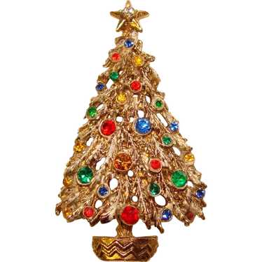 Fabulous ART Signed Christmas Tree Rhinestone Broo