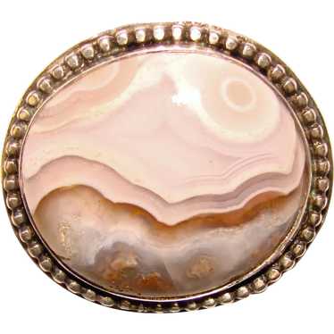 Awesome STERLING & AGATE Vintage Brooch