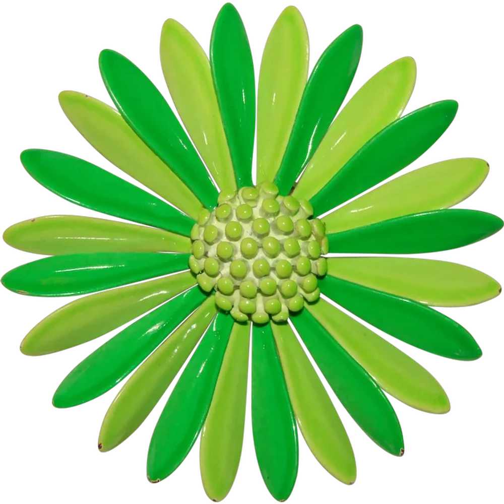 Awesome FLOWER POWER 1960s Green Enamel Flower Vi… - image 1