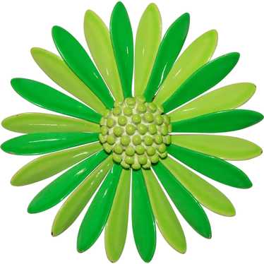 Awesome FLOWER POWER 1960s Green Enamel Flower Vi… - image 1