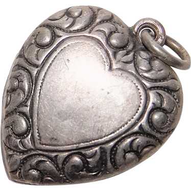 Gorgeous 1940s Sterling Puffy Heart Vintage Charm… - image 1