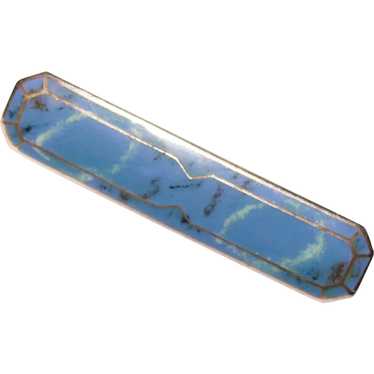 Gorgeous STERLING & Blue Enamel Art Deco Bar Pin B