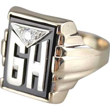 Men's "GH" Monogrammed Diamond and Onyx Ring - image 1