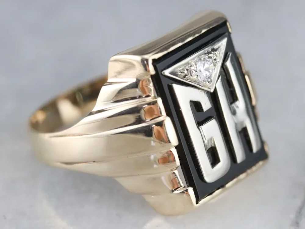 Men's "GH" Monogrammed Diamond and Onyx Ring - image 2