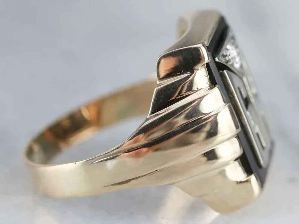 Men's "GH" Monogrammed Diamond and Onyx Ring - image 3
