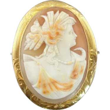 White and Orange Shell Cameo in Fine 10K Gold Fram