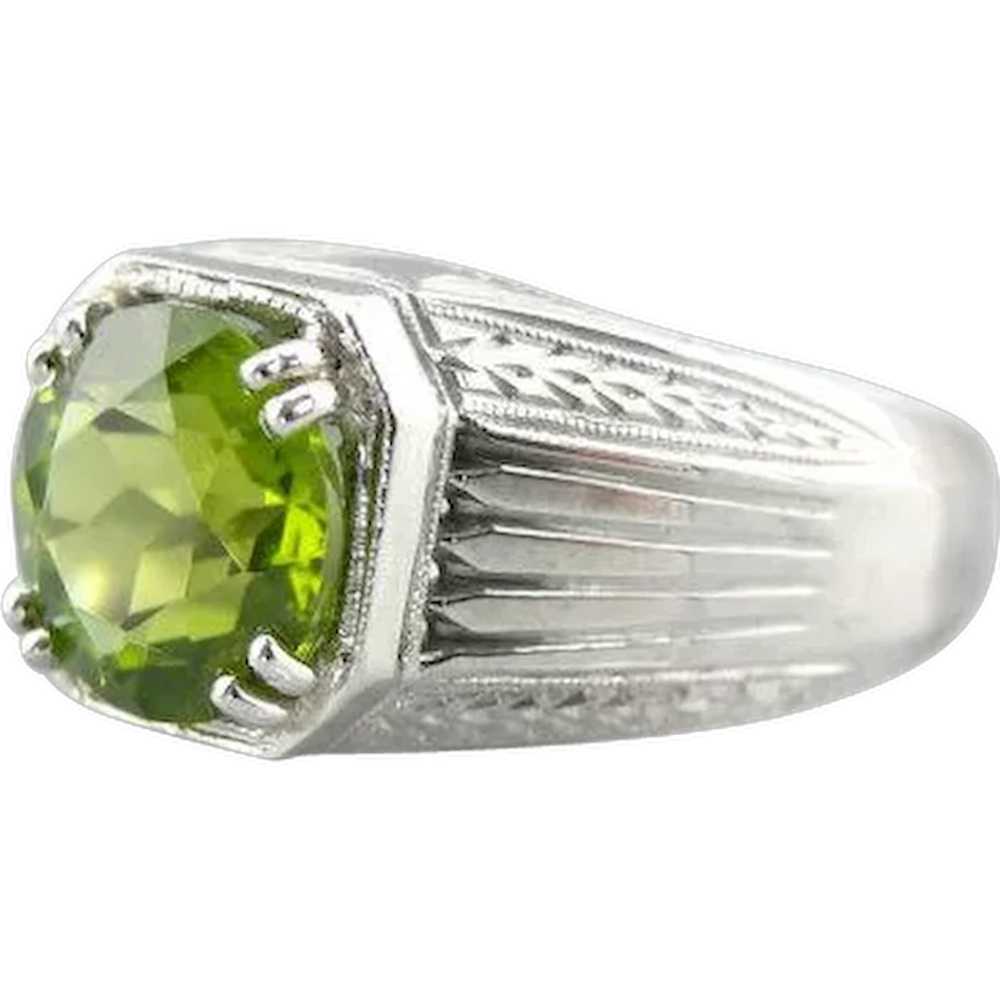 Substantial Etched Ring with Fine Green Peridot - image 1
