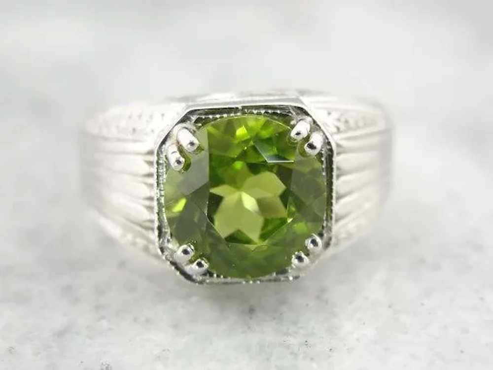 Substantial Etched Ring with Fine Green Peridot - image 3