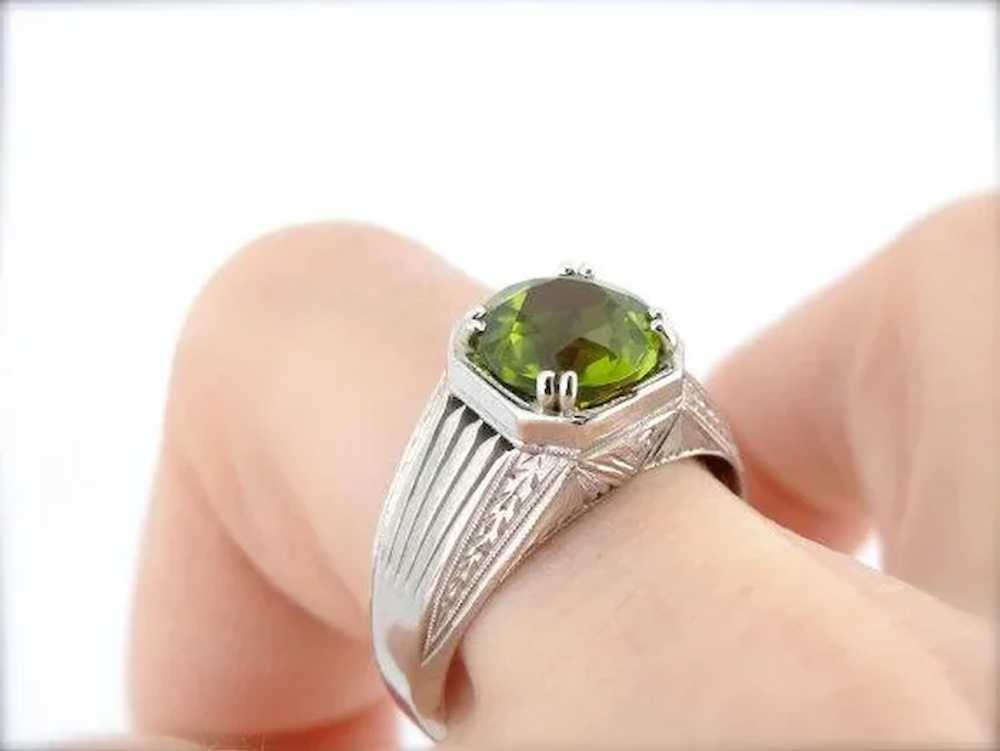 Substantial Etched Ring with Fine Green Peridot - image 4