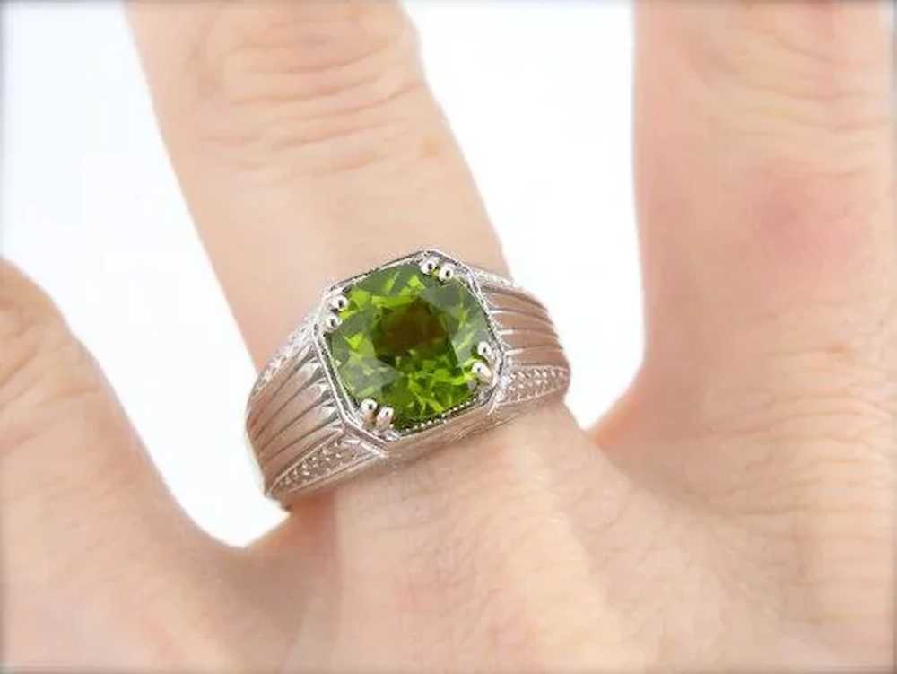 Substantial Etched Ring with Fine Green Peridot - image 5