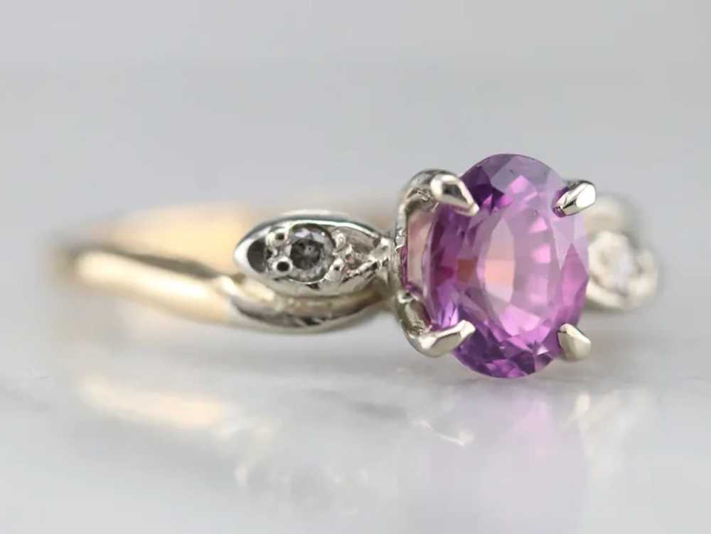 Upcycled Retro Pink Sapphire and Diamond Ring - image 2