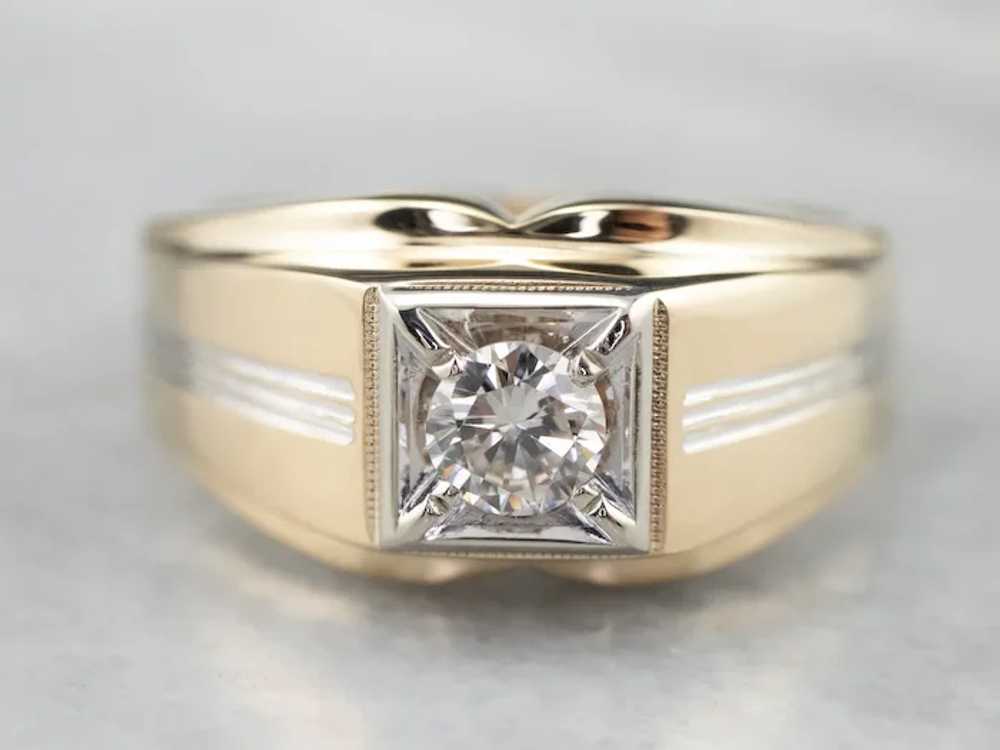 Vintage Men's Diamond Two Tone Ring - image 2