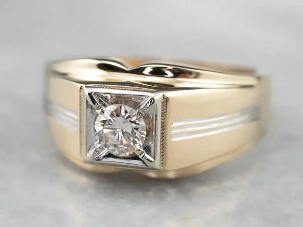 Vintage Men's Diamond Two Tone Ring - image 3