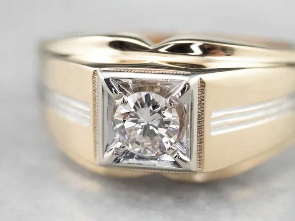 Vintage Men's Diamond Two Tone Ring - image 5