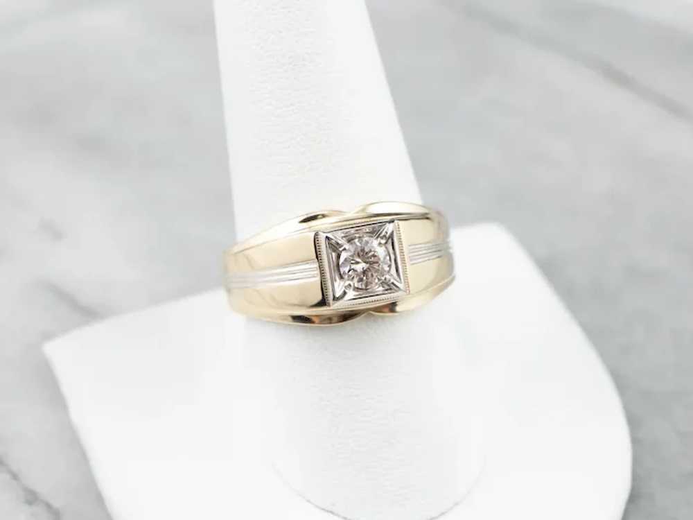 Vintage Men's Diamond Two Tone Ring - image 7