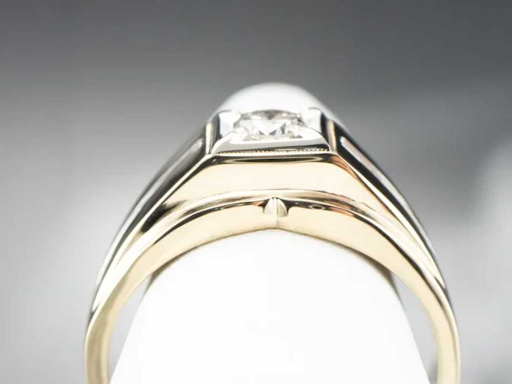 Vintage Men's Diamond Two Tone Ring - image 8