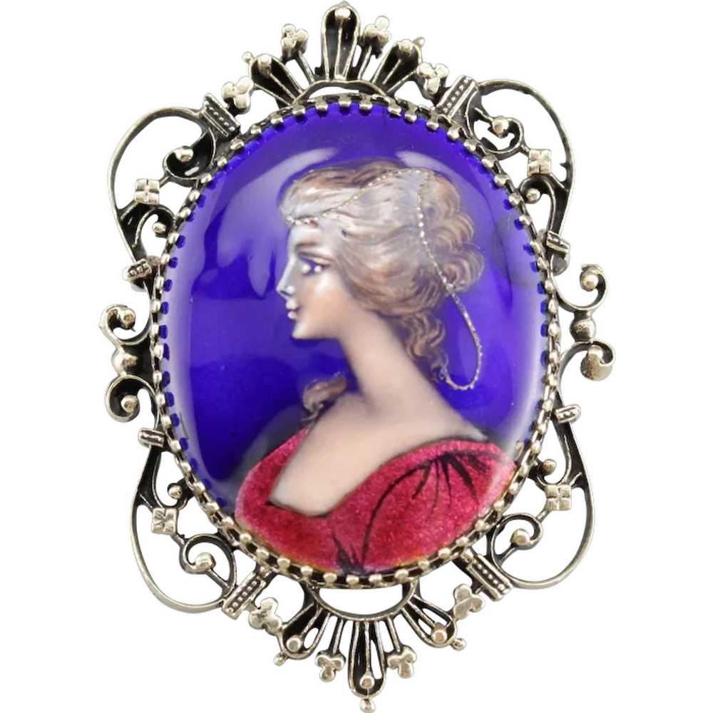 Exquisite French Enamel Miniature Painting Cameo … - image 1