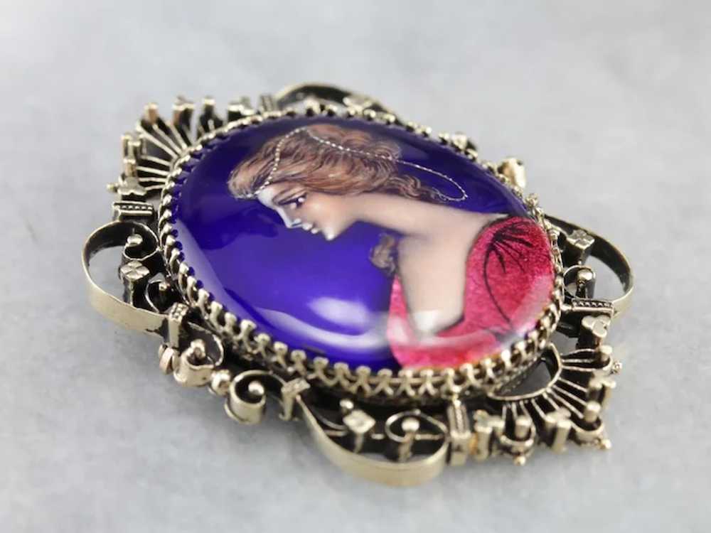 Exquisite French Enamel Miniature Painting Cameo … - image 2