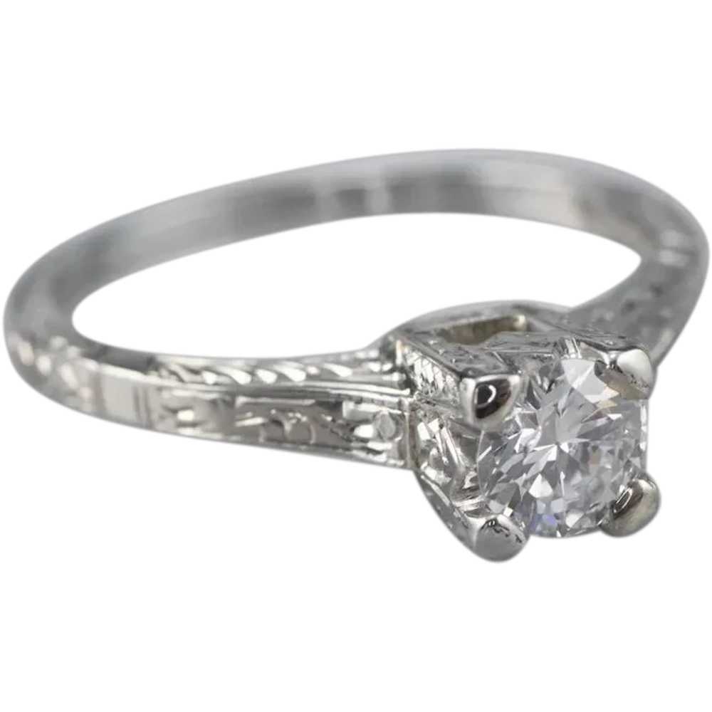 Engraved Transition Cut Diamond Solitaire Ring - image 1