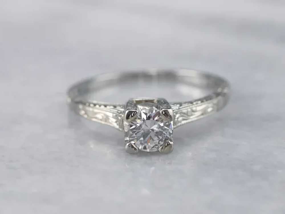 Engraved Transition Cut Diamond Solitaire Ring - image 2