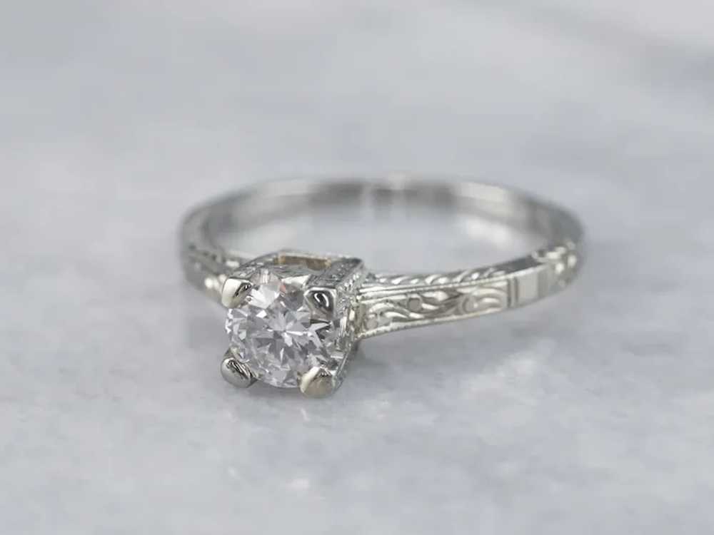 Engraved Transition Cut Diamond Solitaire Ring - image 3