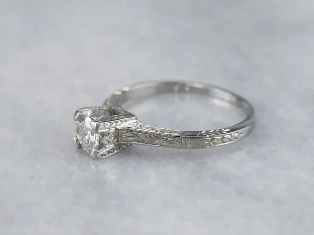 Engraved Transition Cut Diamond Solitaire Ring - image 4