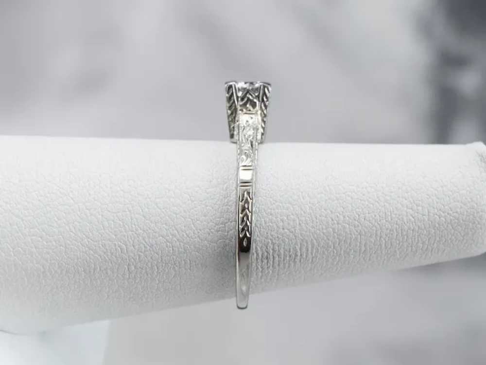 Engraved Transition Cut Diamond Solitaire Ring - image 7
