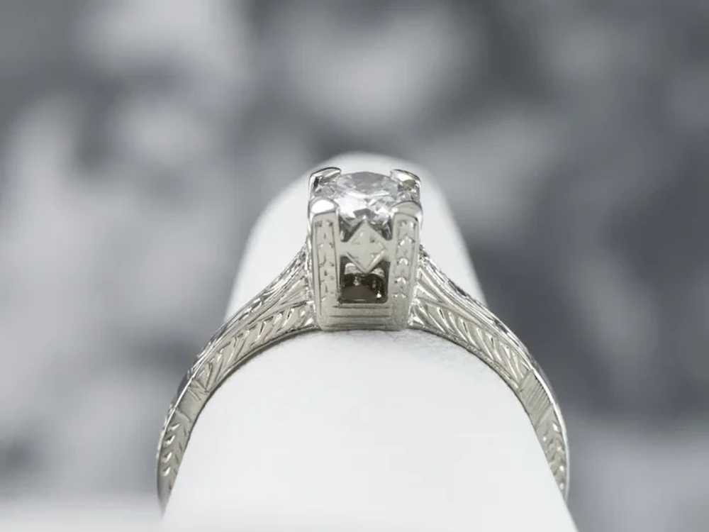 Engraved Transition Cut Diamond Solitaire Ring - image 8