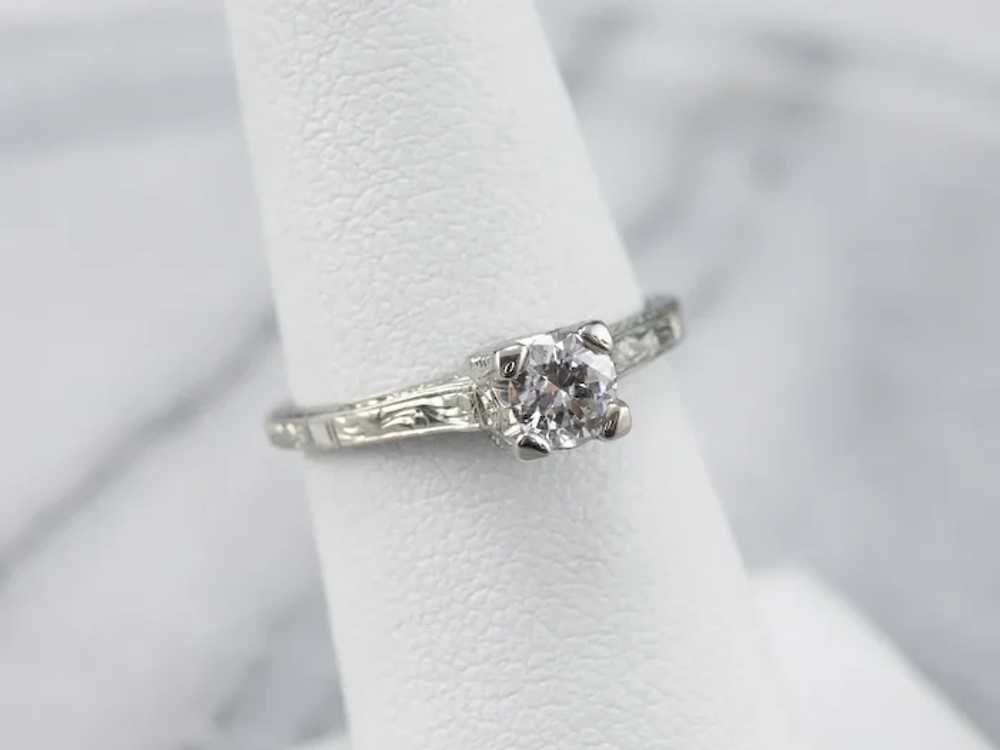 Engraved Transition Cut Diamond Solitaire Ring - image 9