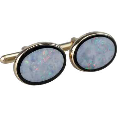 Vintage Black Onyx and Opal Cufflinks