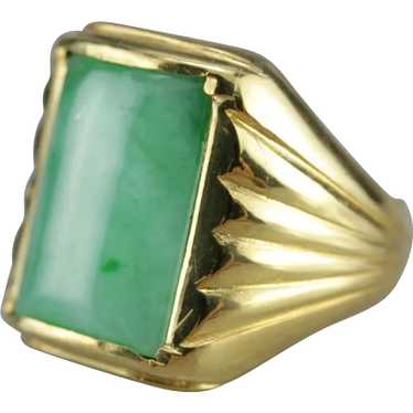 Men's Retro Era Jadeite Cabochon Ring - image 1