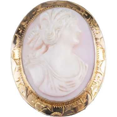 Sweet Pink Shell Cameo Brooch
