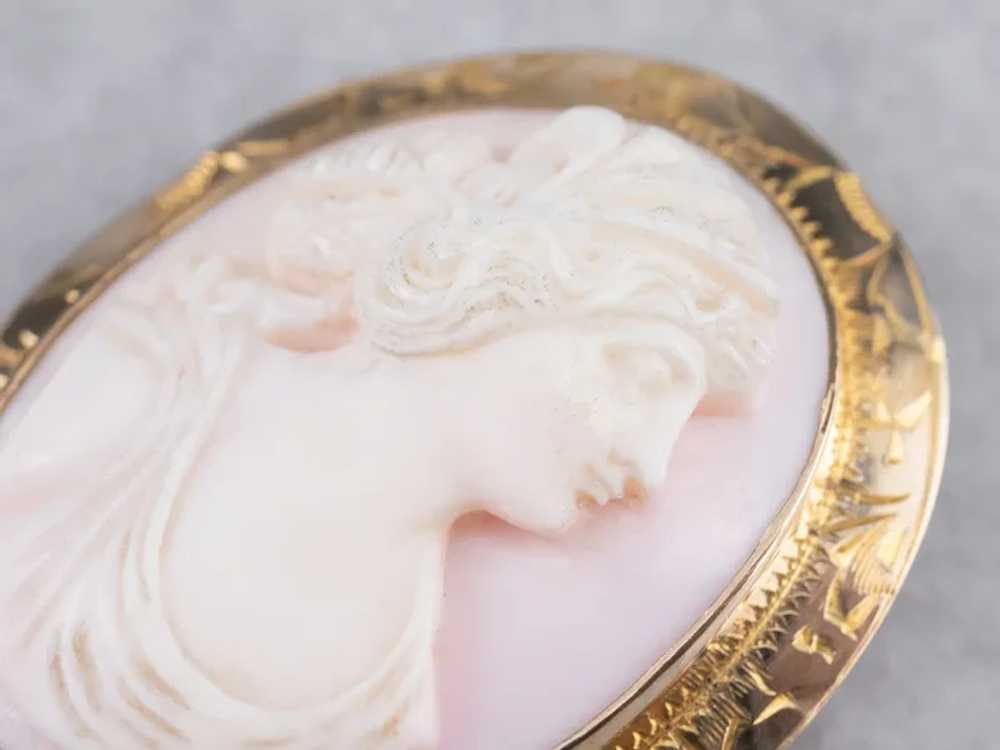 Sweet Pink Shell Cameo Brooch - image 5