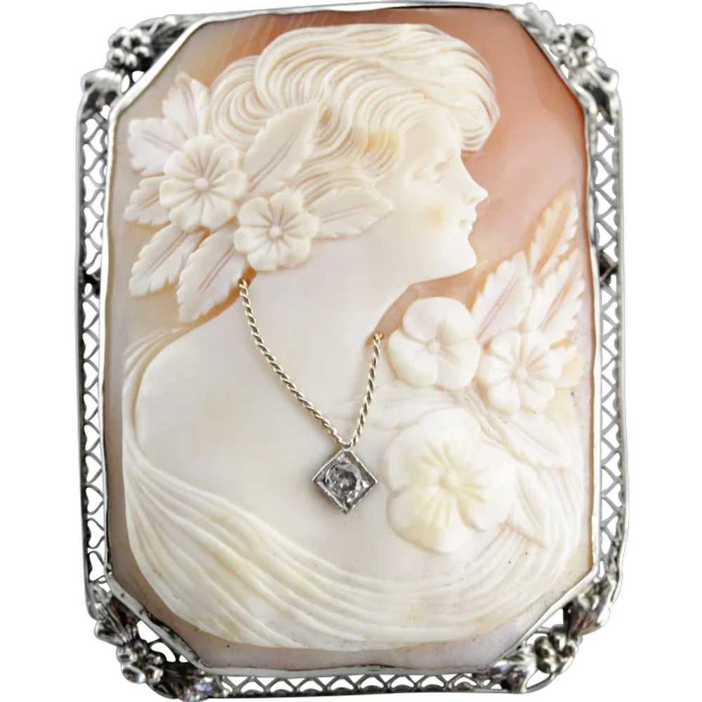 Art Deco Old Mine Cut Diamond Cameo Brooch or Pen… - image 1