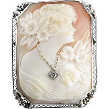 Art Deco Old Mine Cut Diamond Cameo Brooch or Pen… - image 1