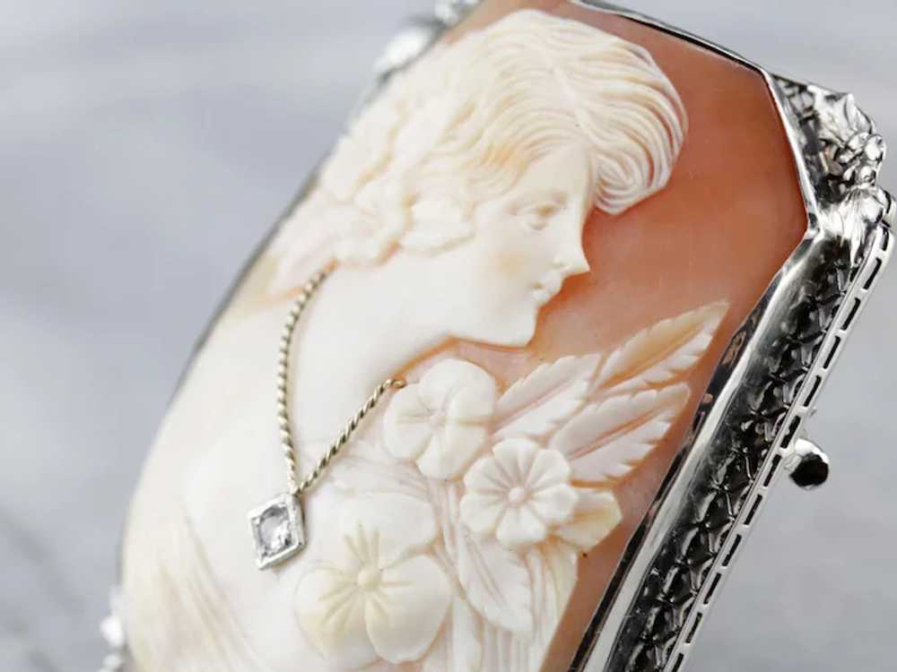 Art Deco Old Mine Cut Diamond Cameo Brooch or Pen… - image 3