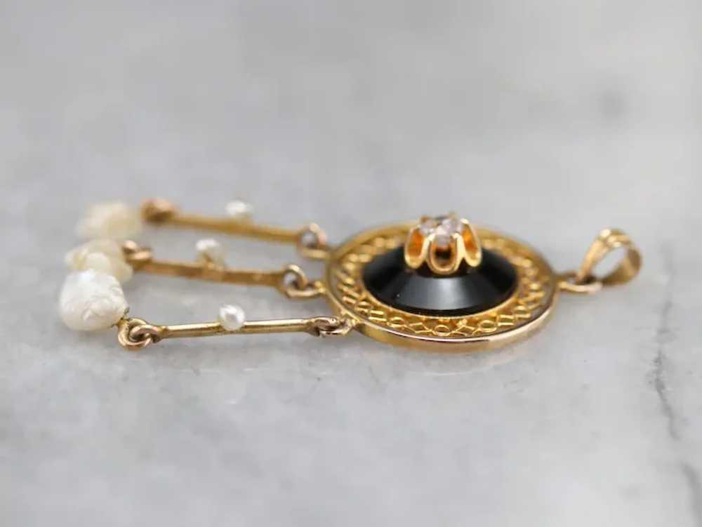 Victorian Old Mine Cut Diamond Black Onyx and Fre… - image 3