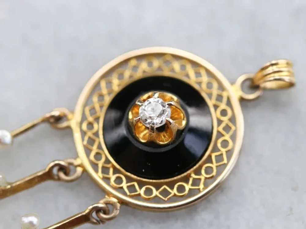 Victorian Old Mine Cut Diamond Black Onyx and Fre… - image 6