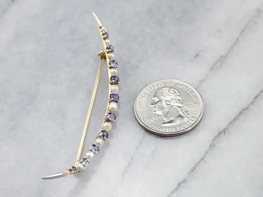 Crescent Moon Sapphire and Freshwater Pearl Brooch - image 10
