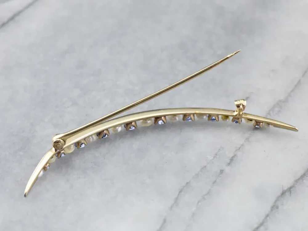 Crescent Moon Sapphire and Freshwater Pearl Brooch - image 9