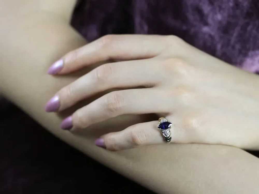Vintage Marquise Sapphire and Diamond Ring - image 10