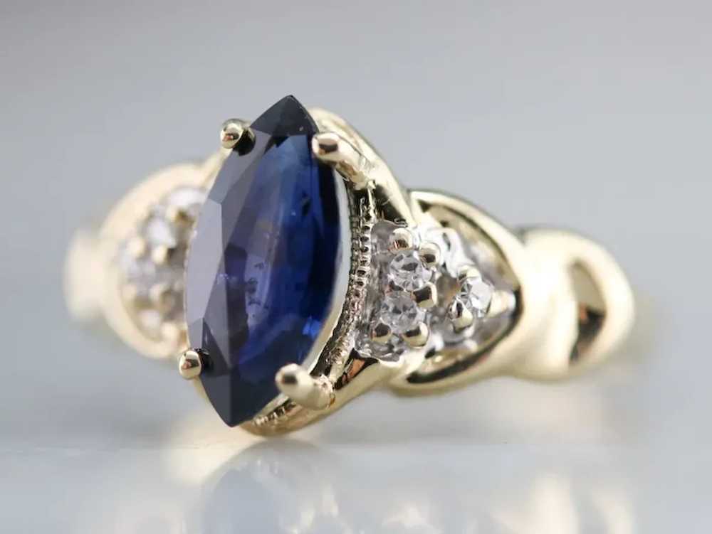 Vintage Marquise Sapphire and Diamond Ring - image 2