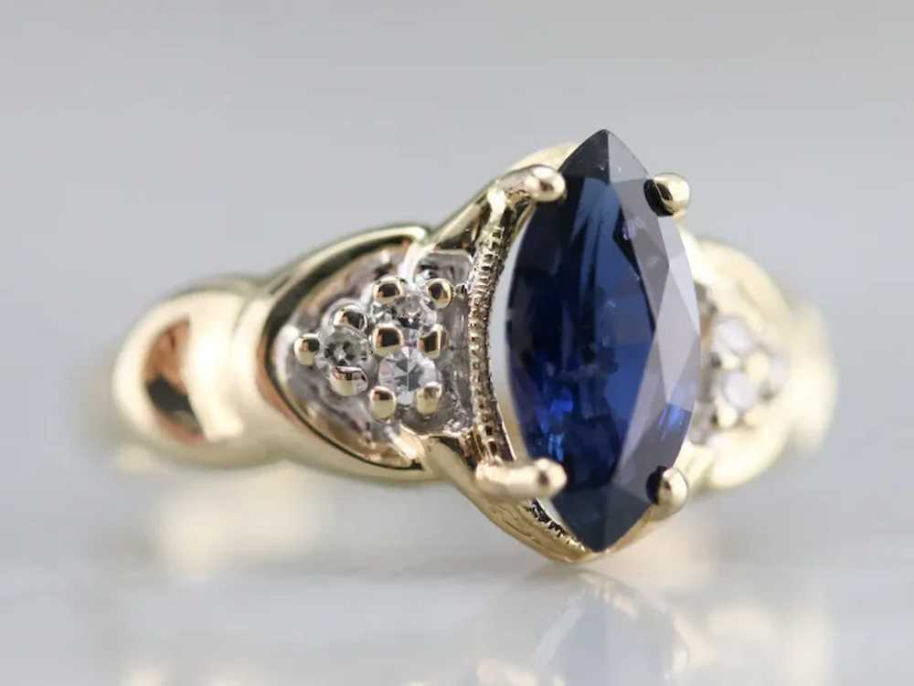 Vintage Marquise Sapphire and Diamond Ring - image 3