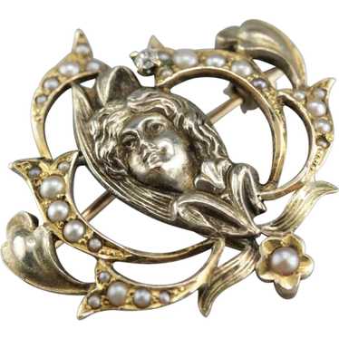 Art Nouveau Diamond Goddess Pin - image 1