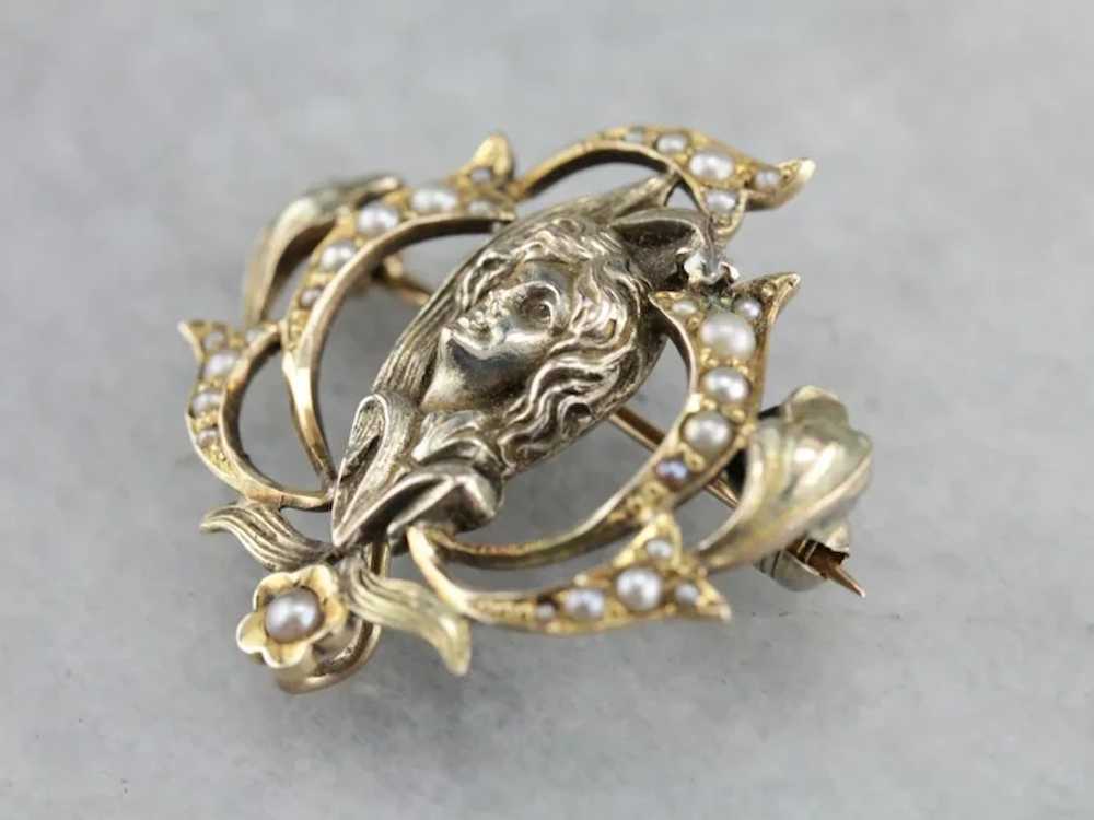 Art Nouveau Diamond Goddess Pin - image 2